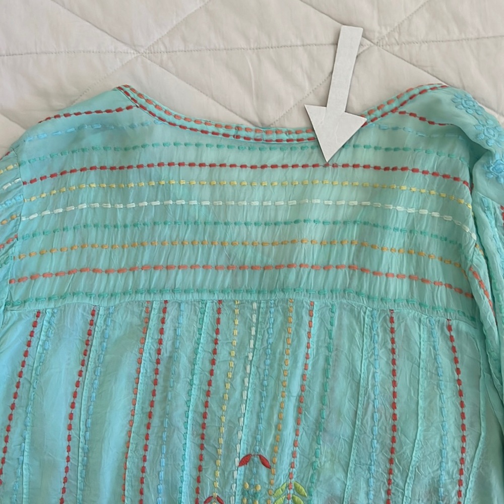 Johnny Was Aqua Embroidered tunic top large - Picture 15 of 16